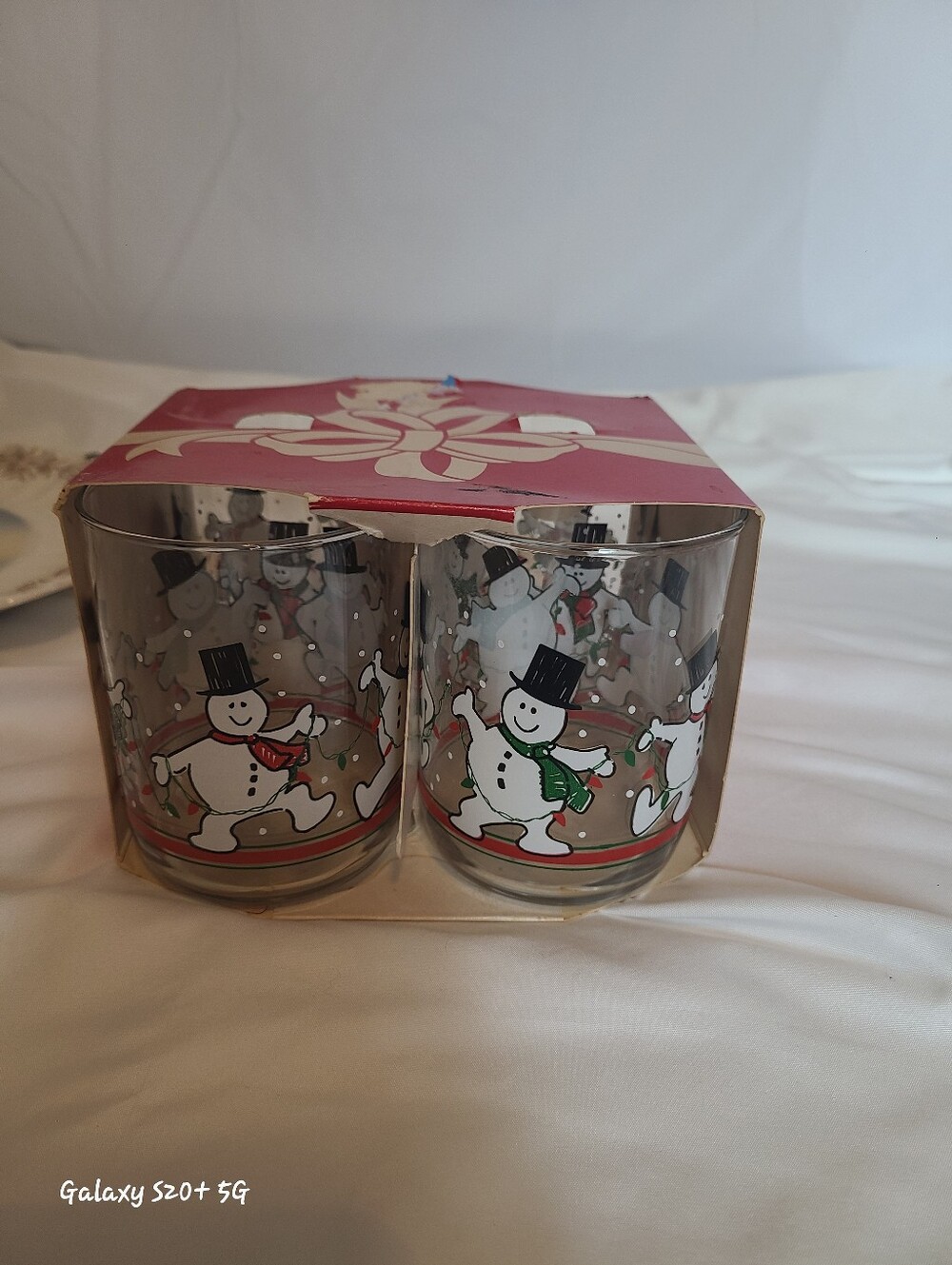 Festive Snowman Glass Tumbler Set - Red & Green Accents